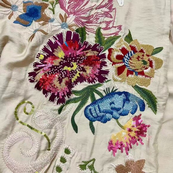 NWOT Johnny Was Bamboo KIMONO Embroidered Beaded sequins Floral Coat Jacket Sz S - Picture 9 of 16